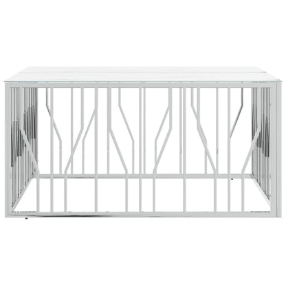 Tavolino da Salotto Argento 100x100x50 cm Acciaio Inox e Vetro