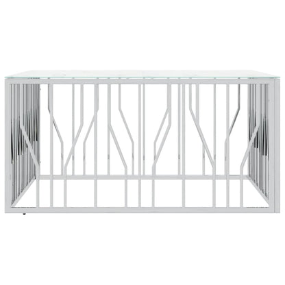 Tavolino da Salotto Argento 100x100x50 cm Acciaio Inox e Vetro