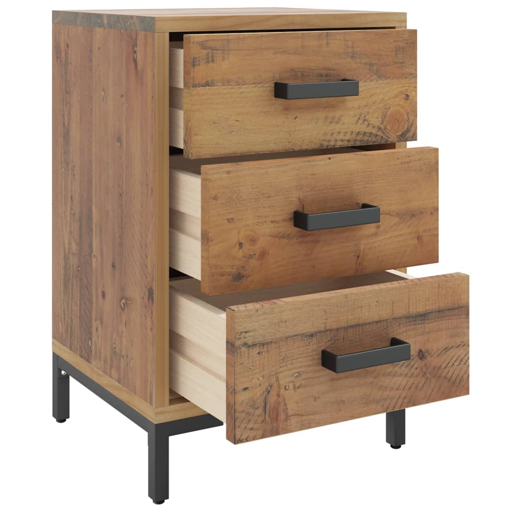 Comodino Marrone 40x30x55 cm Legno Massello di Pino Riciclato