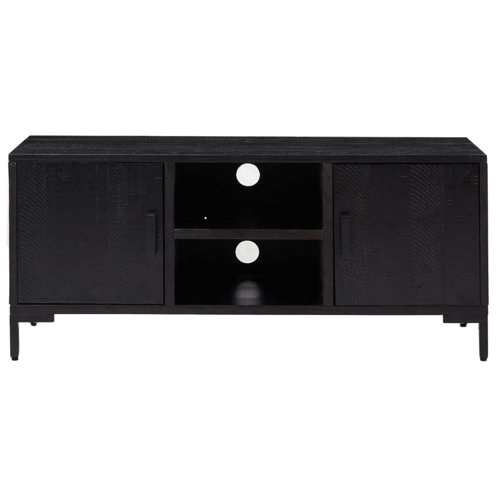 Mobile TV Nero 110x35x48 cm in Legno Massello di Pino