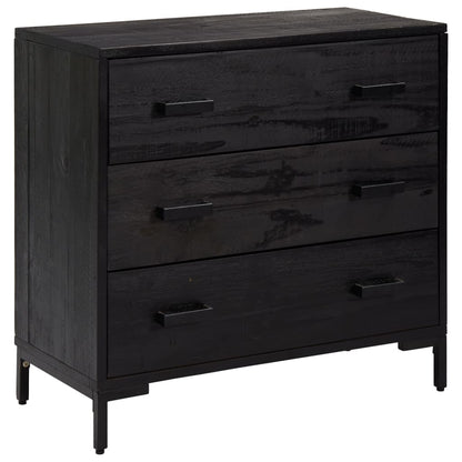 Cassettiera Nera 75x35x70 cm in Legno Massello di Pino