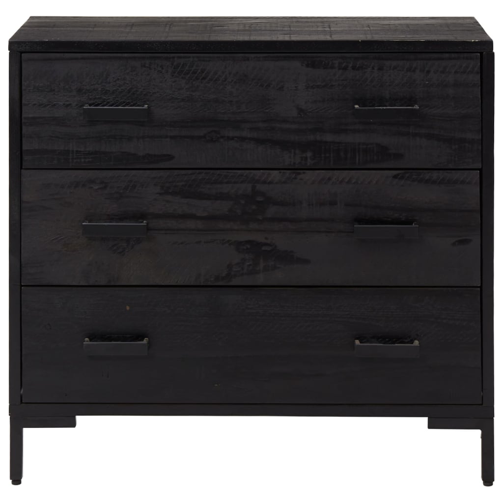 Cassettiera Nera 75x35x70 cm in Legno Massello di Pino