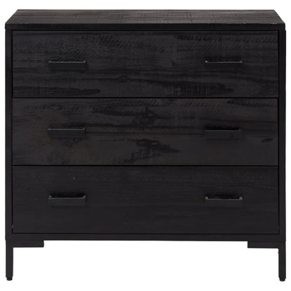 Cassettiera Nera 75x35x70 cm in Legno Massello di Pino