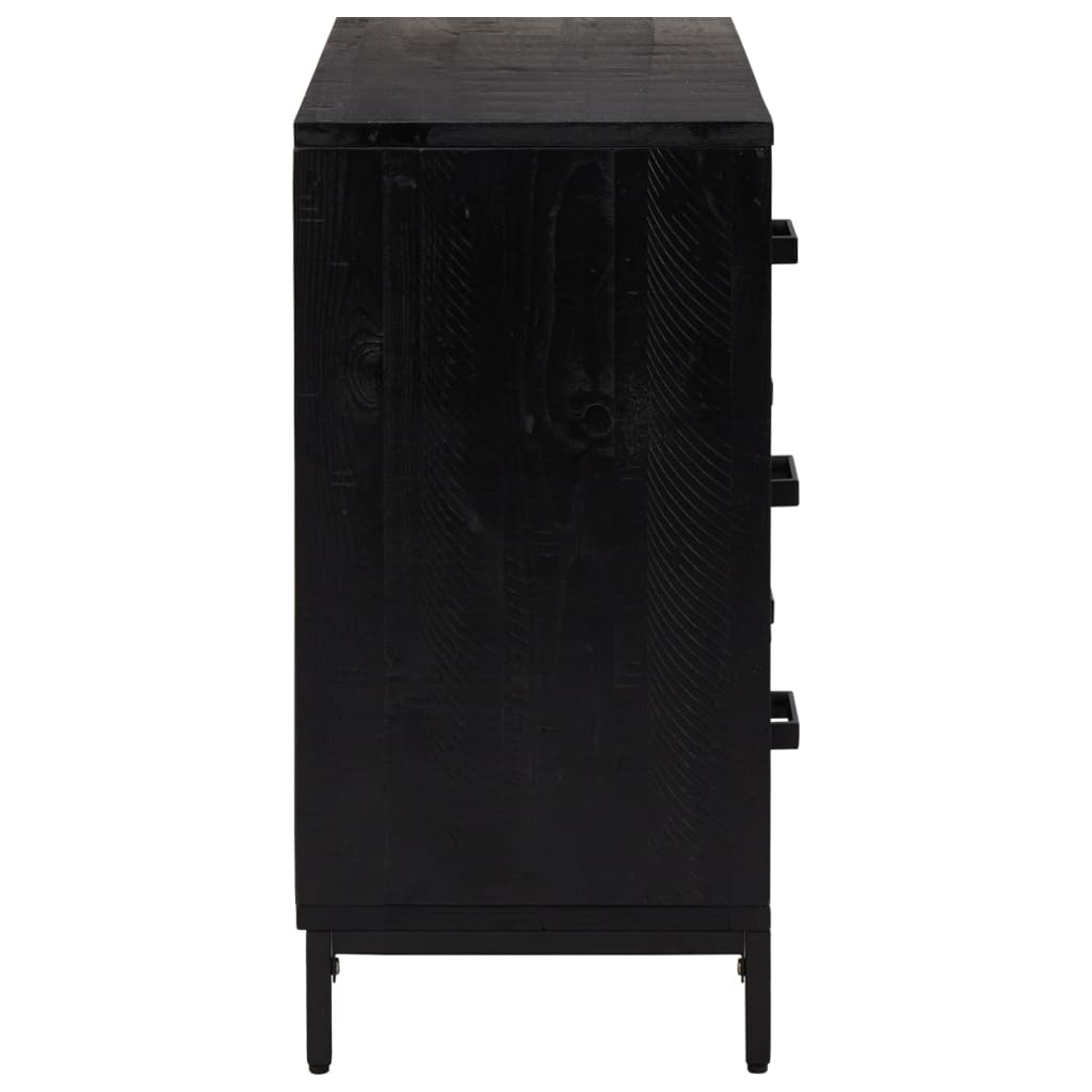 Cassettiera Nera 75x35x70 cm in Legno Massello di Pino