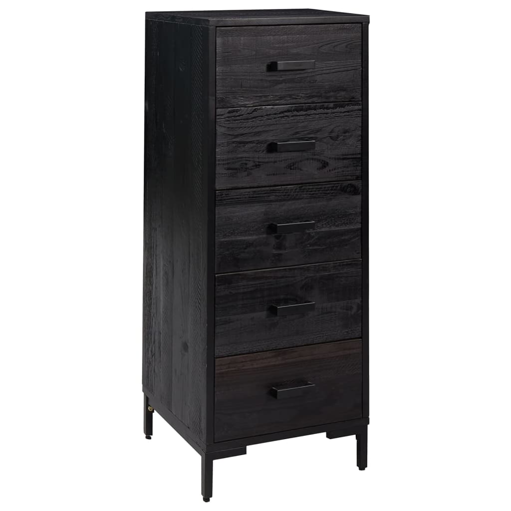 Cassettiera Nera 42x35x110 cm in Legno Massello di Pino