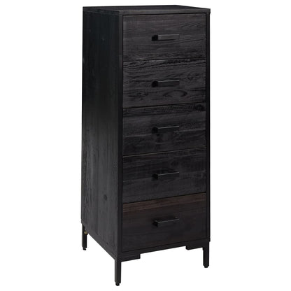 Cassettiera Nera 42x35x110 cm in Legno Massello di Pino