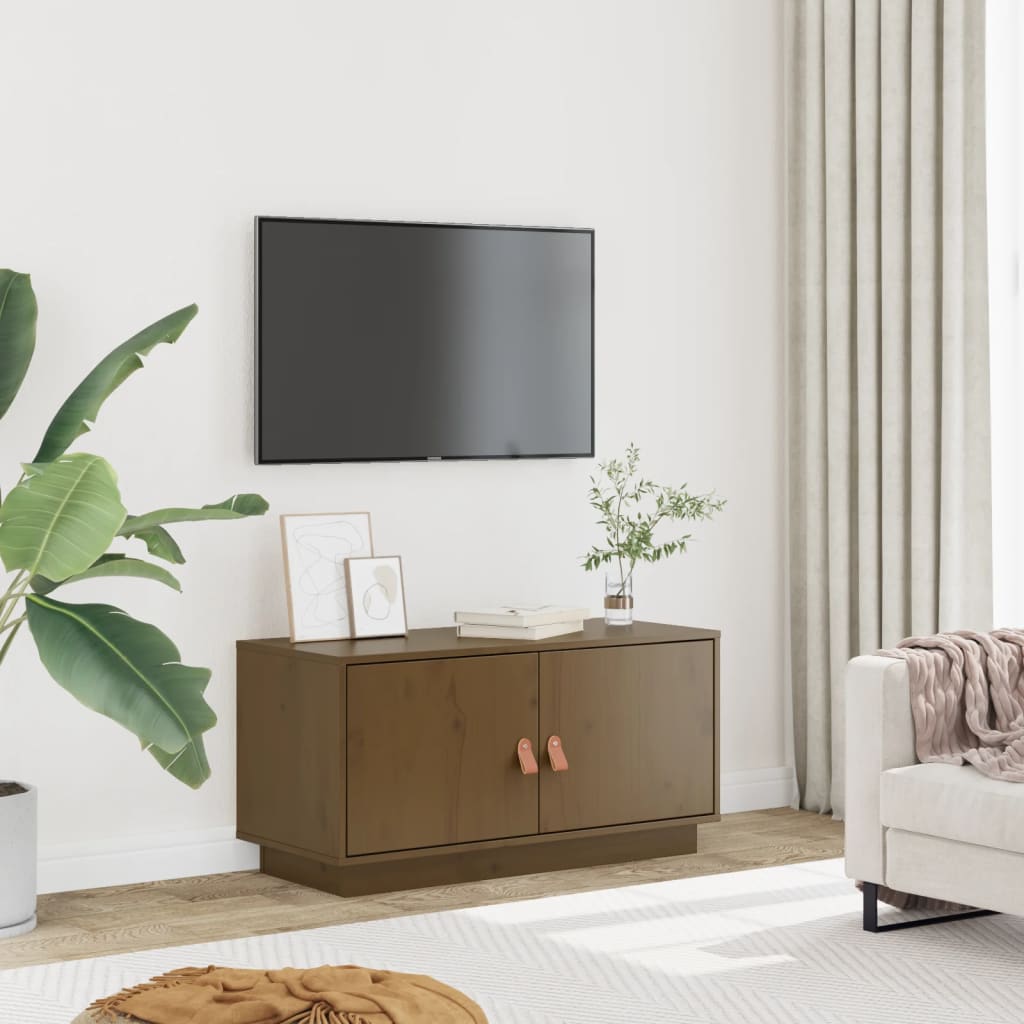 Mobile Porta TV Ambrato 80x34x40 cm in Legno Massello di Pino