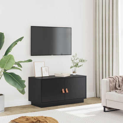 Mobile Porta TV Nero 80x34x40 cm in Legno Massello di Pino