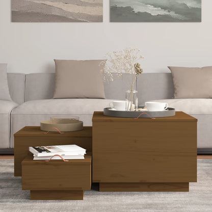 Contenitori Portaoggetti Coperchi 3pz ambra Legno Massello Pino