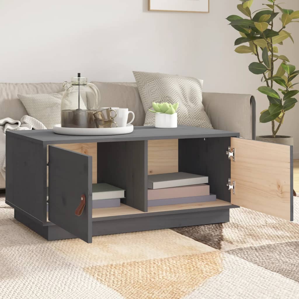 Tavolino da Salotto Grigio 80x50x35cm in Legno Massello di Pino