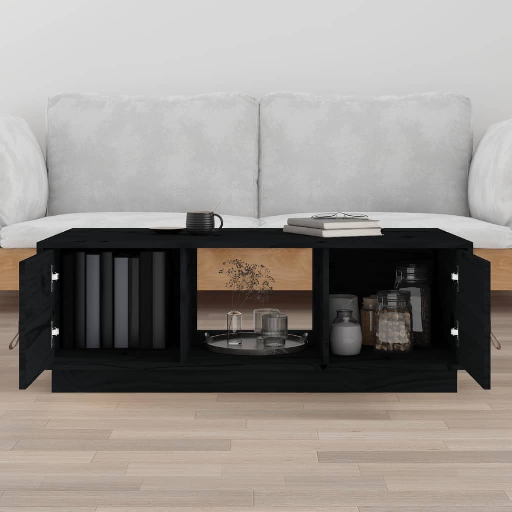 Tavolino da Salotto Nero 100x50x35 cm Legno Massello di Pino