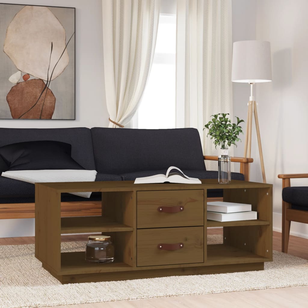 Tavolino da Salotto ambra 100x50x41cm in Legno Massello di Pino