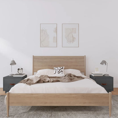Comodini 2 pz Grigi 40x34x35 cm in Legno Massello di Pino