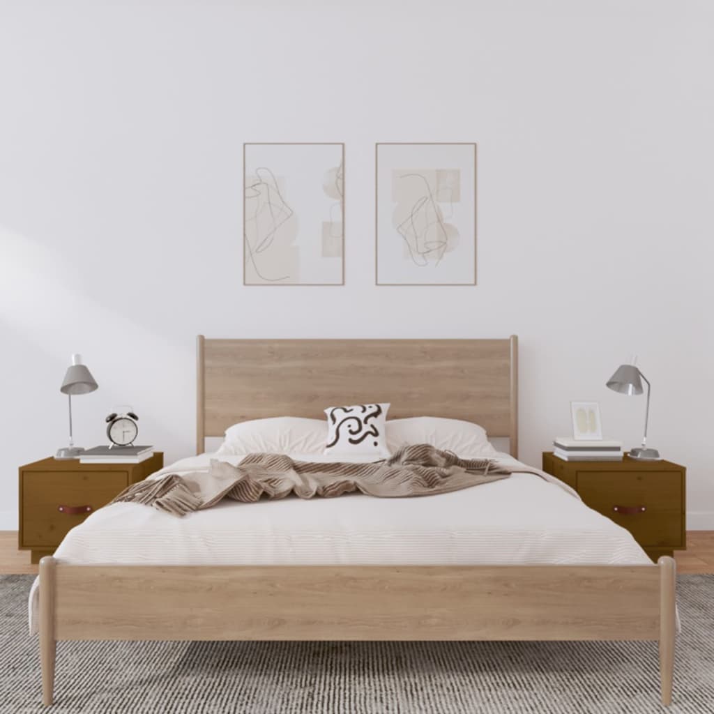 Comodini 2 pz ambra 40x34x35 cm in Legno Massello di Pino