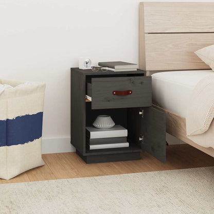Comodino Grigio 40x34x55 cm in Legno Massello di Pino