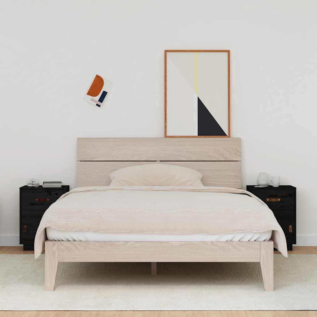 Comodini Neri 2 pz 40x34x55 cm in Legno Massello di Pino