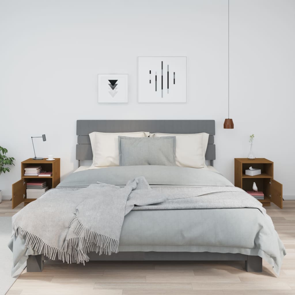 Comodini Ambrati 2 pz 40x34x55 cm in Legno Massello di Pino