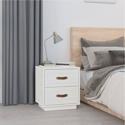 Comodino Bianco 40x34x45 cm in Legno Massello di Pino