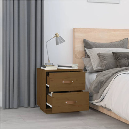Comodino Marrone Ambrato 40x34x45 cm in Legno Massello di Pino