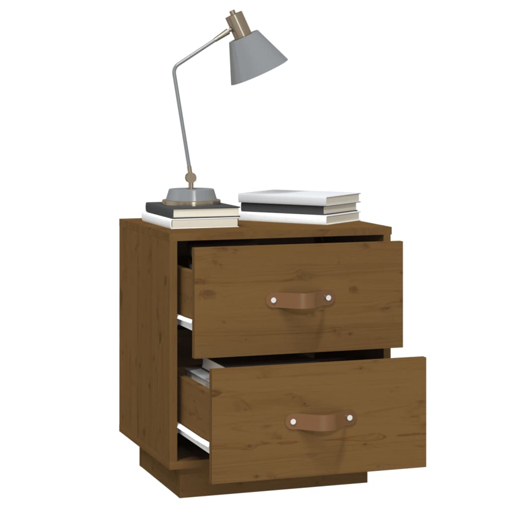 Comodino Marrone Ambrato 40x34x45 cm in Legno Massello di Pino