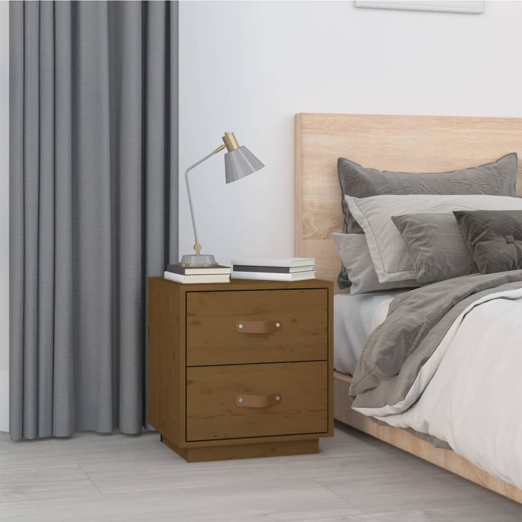 Comodino Marrone Ambrato 40x34x45 cm in Legno Massello di Pino