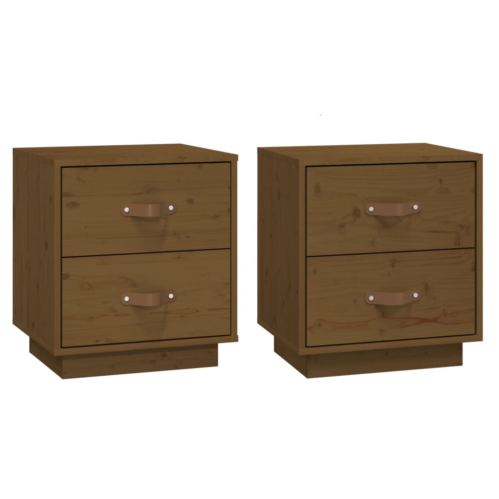 Â Comodini 2 pz Ambrati 40x34x45 cm in Legno Massello di Pino