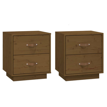 Â Comodini 2 pz Ambrati 40x34x45 cm in Legno Massello di Pino