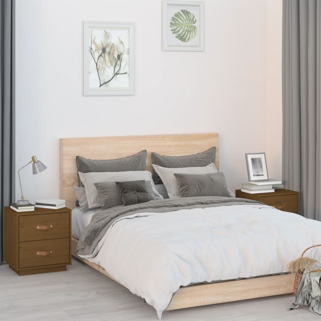 Â Comodini 2 pz Ambrati 40x34x45 cm in Legno Massello di Pino