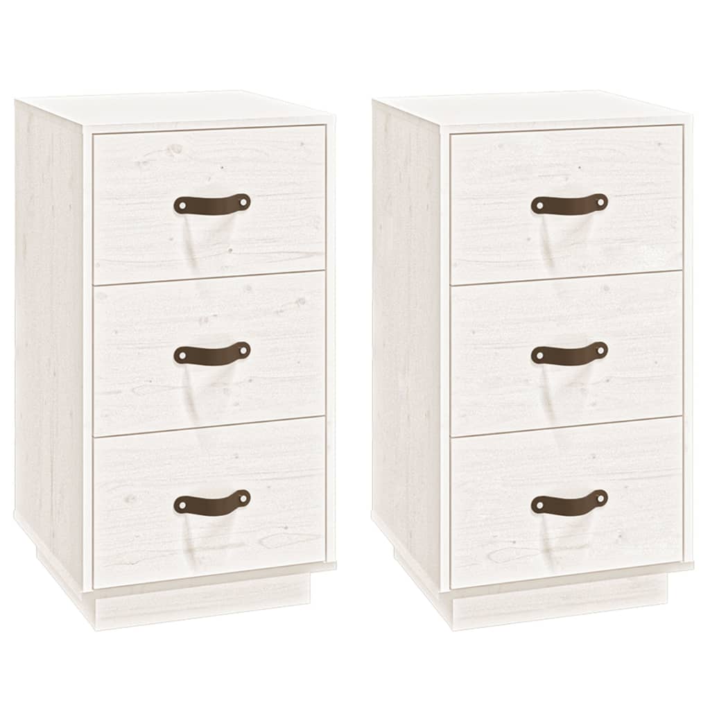 Comodini Bianchi 2 pz 40x40x75 cm in Legno Massello di Pino