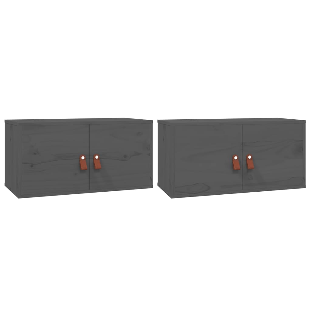 Pensili 2 pz Grigi 60x30x30 cm in Legno Massello di Pino