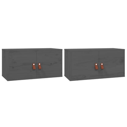 Pensili 2 pz Grigi 60x30x30 cm in Legno Massello di Pino