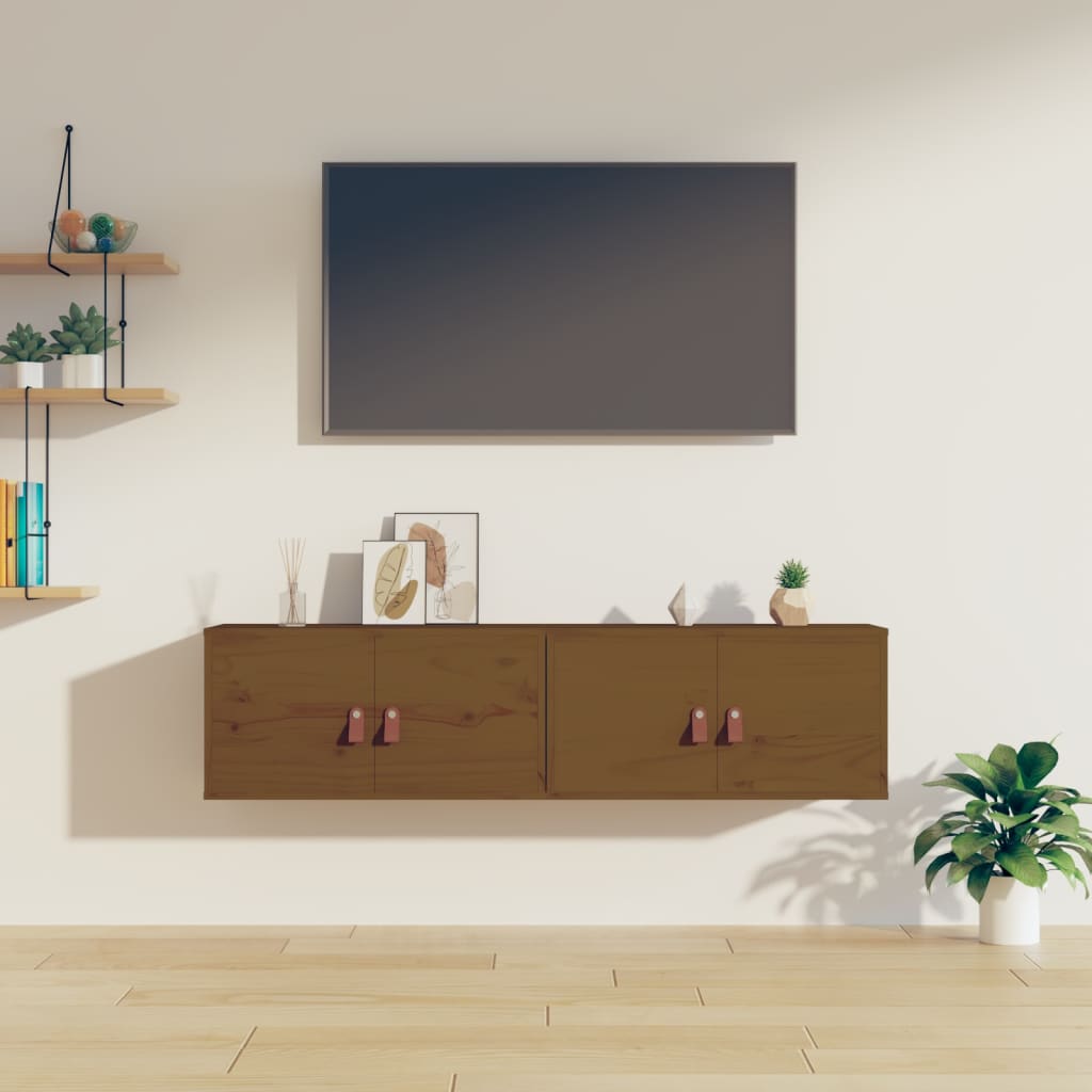 Pensili 2 pz Marrone ambra 60x30x30cm in Legno Massello di Pino