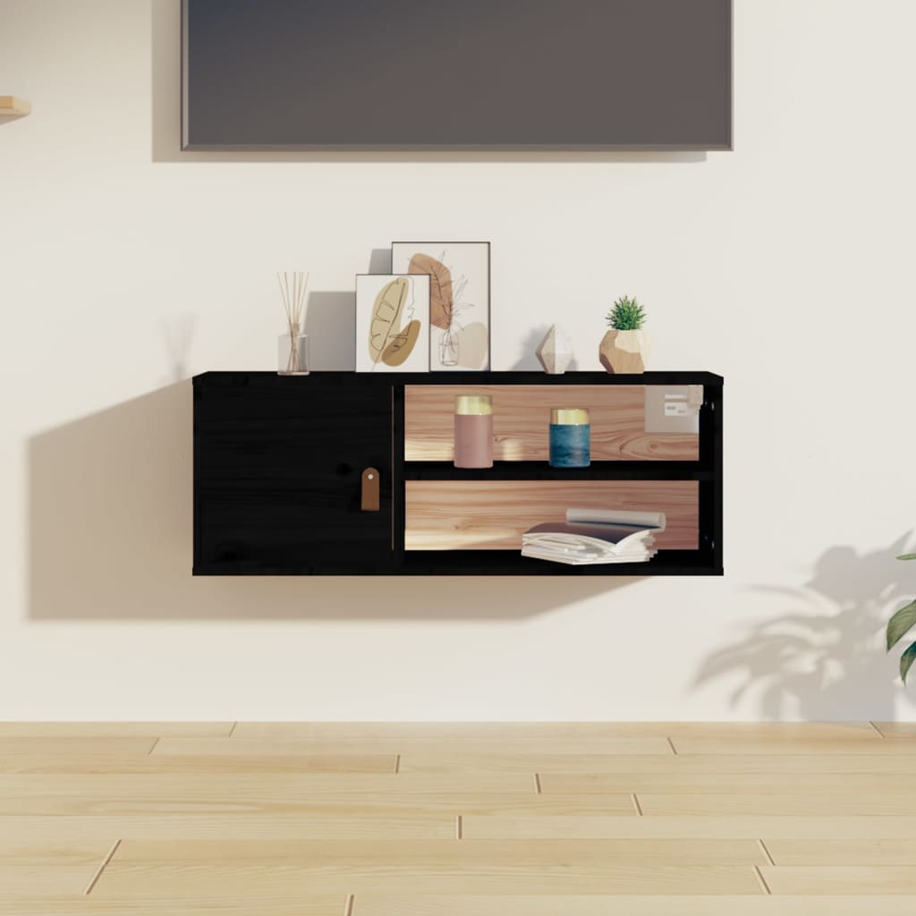 Pensile Nero 80x30x30 cm in Legno Massello di Pino