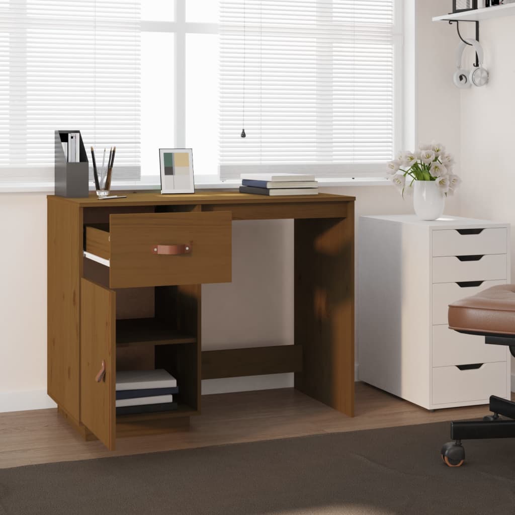 Scrivania Marrone Ambra 95x50x75 cm in Legno Massello di Pino