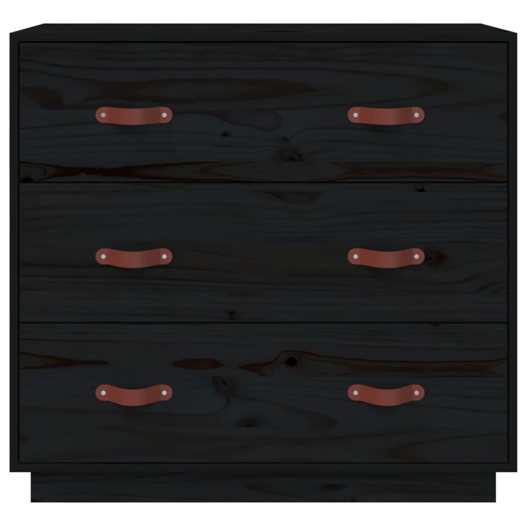 Credenza Nera 80x40x75 cm in Legno Massello di Pino
