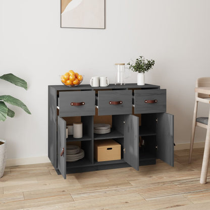 Credenza Grigia 100x40x75 cm in Legno Massello di Pino