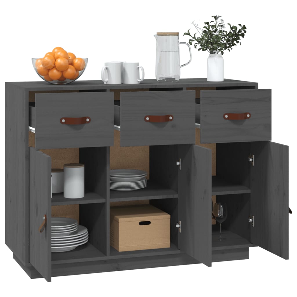 Credenza Grigia 100x40x75 cm in Legno Massello di Pino