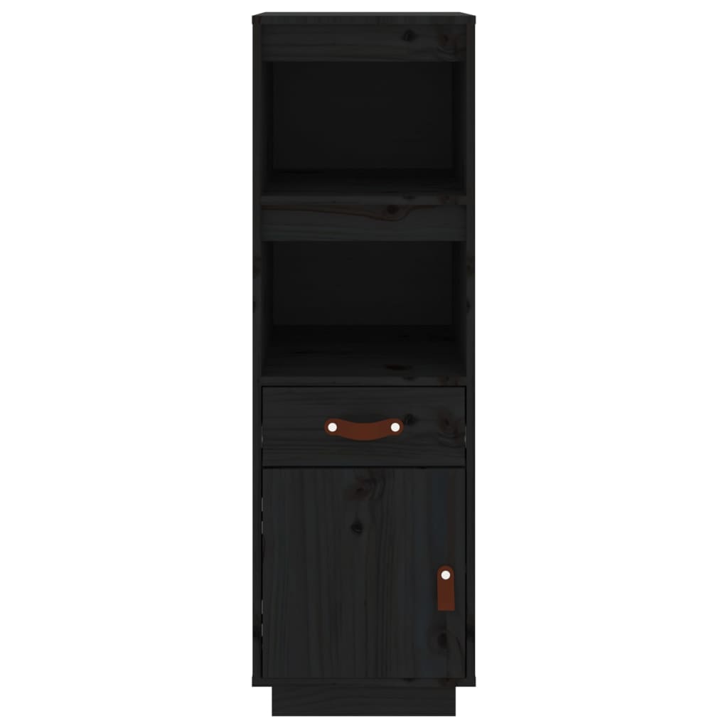 Credenza Nera 34x40x108,5 cm in Legno Massello di Pino