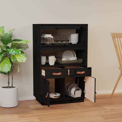 Credenza Nera 67x40x108,5 cm in Legno Massello di Pino
