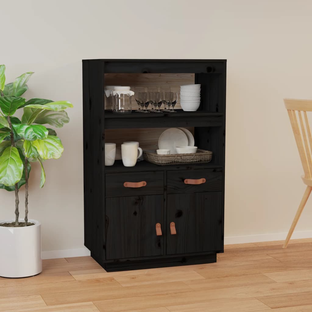 Credenza Nera 67x40x108,5 cm in Legno Massello di Pino