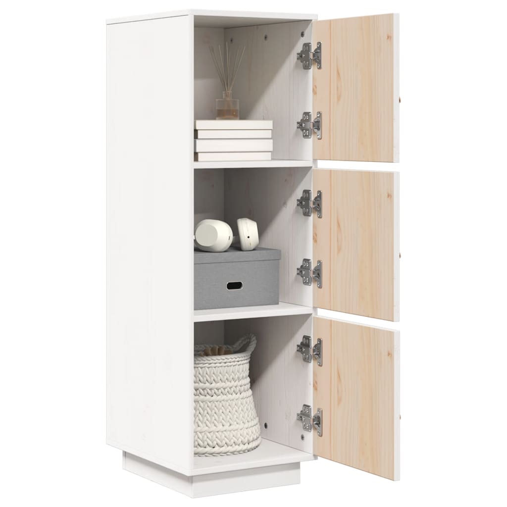 Credenza Bianca 34x40x108,5 cm in Legno Massello di Pino