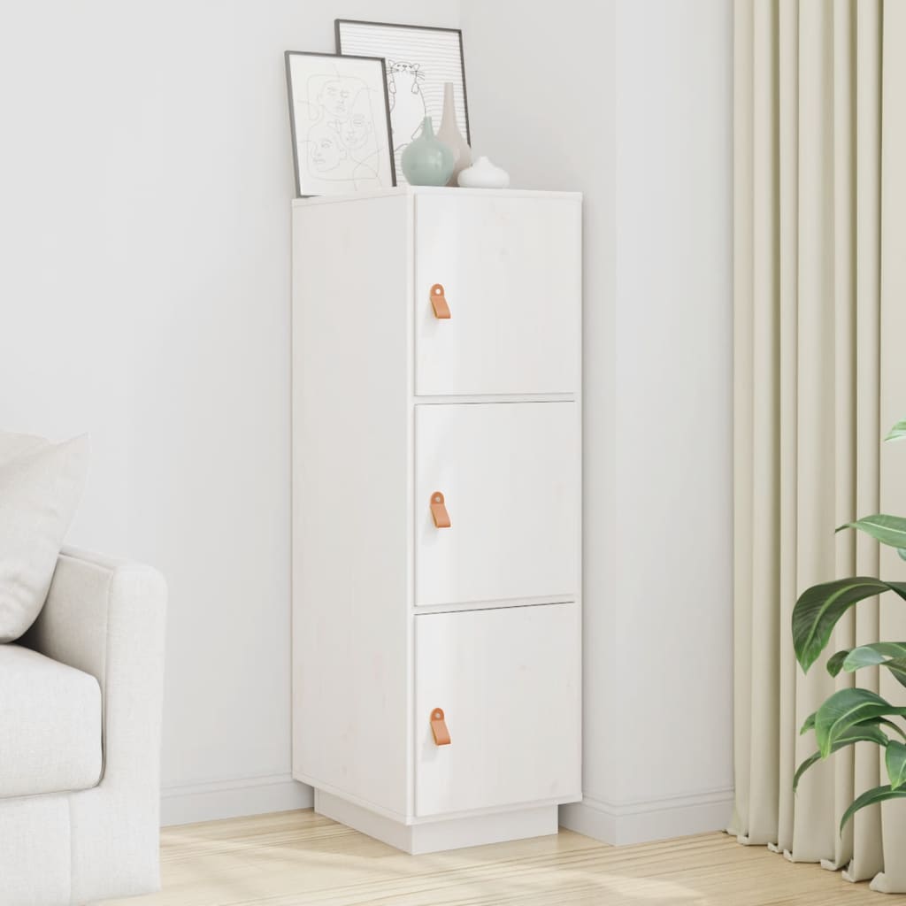 Credenza Bianca 34x40x108,5 cm in Legno Massello di Pino