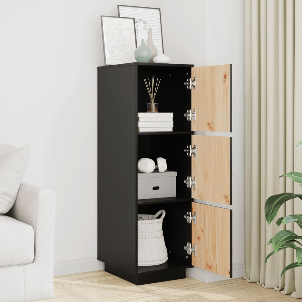 Credenza Nera 34x40x108,5 cm in Legno Massello di Pino