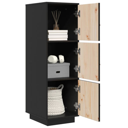 Credenza Nera 34x40x108,5 cm in Legno Massello di Pino