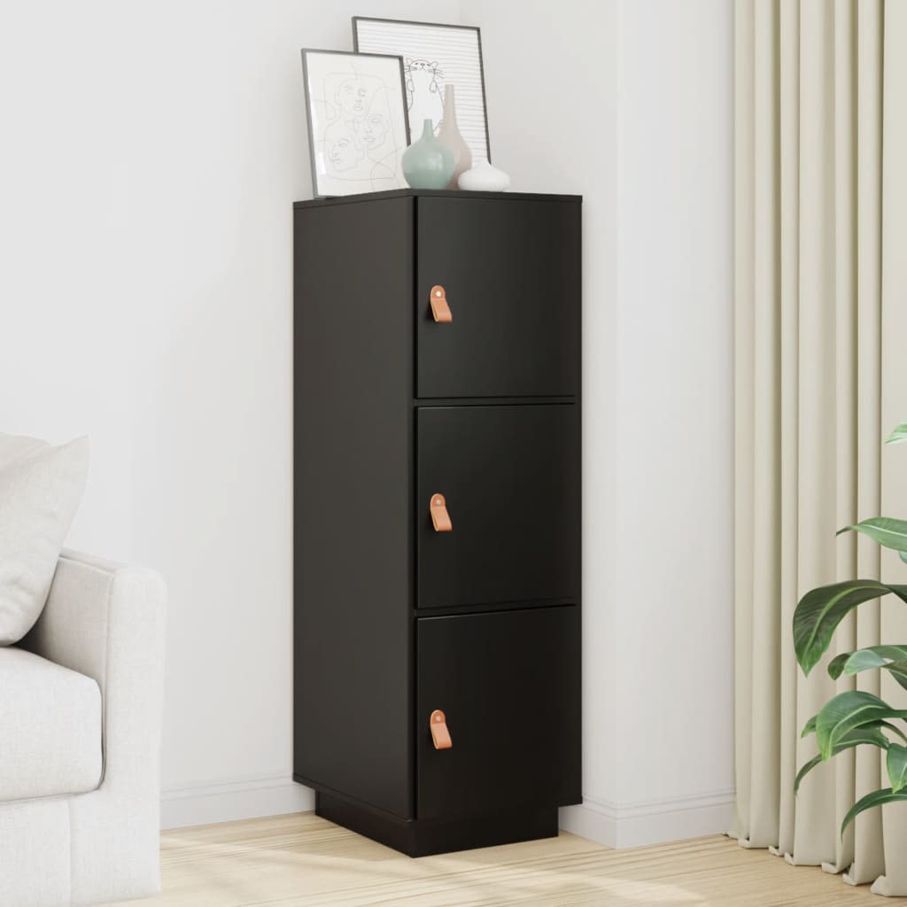 Credenza Nera 34x40x108,5 cm in Legno Massello di Pino