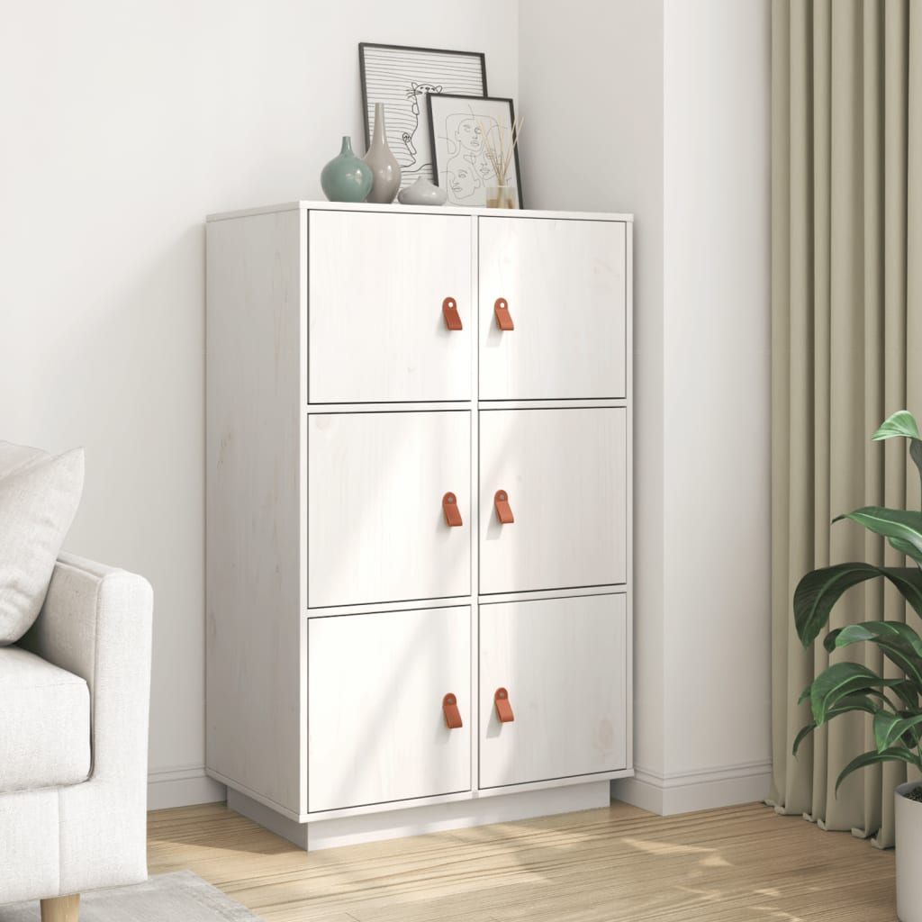 Credenza Bianca 67x40x108,5 cm in Legno Massello di Pino