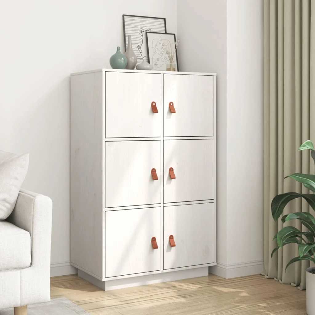Credenza Bianca 67x40x108,5 cm in Legno Massello di Pino