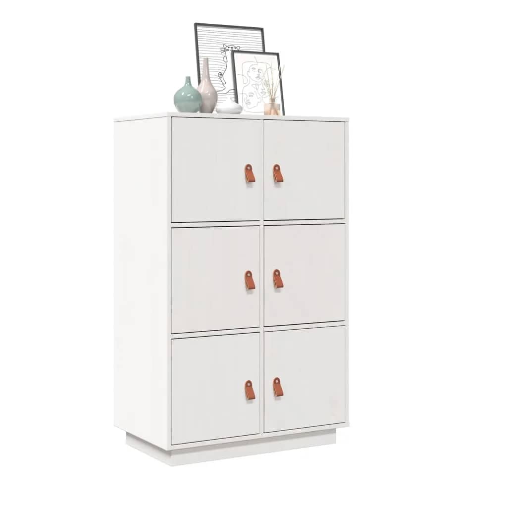 Credenza Bianca 67x40x108,5 cm in Legno Massello di Pino