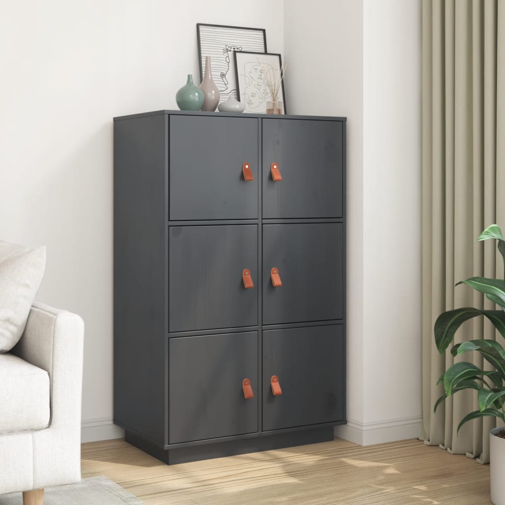 Credenza Grigia 67x40x108,5 cm in Legno Massello di Pino