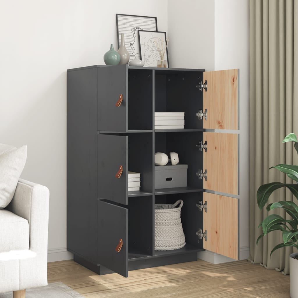 Credenza Grigia 67x40x108,5 cm in Legno Massello di Pino